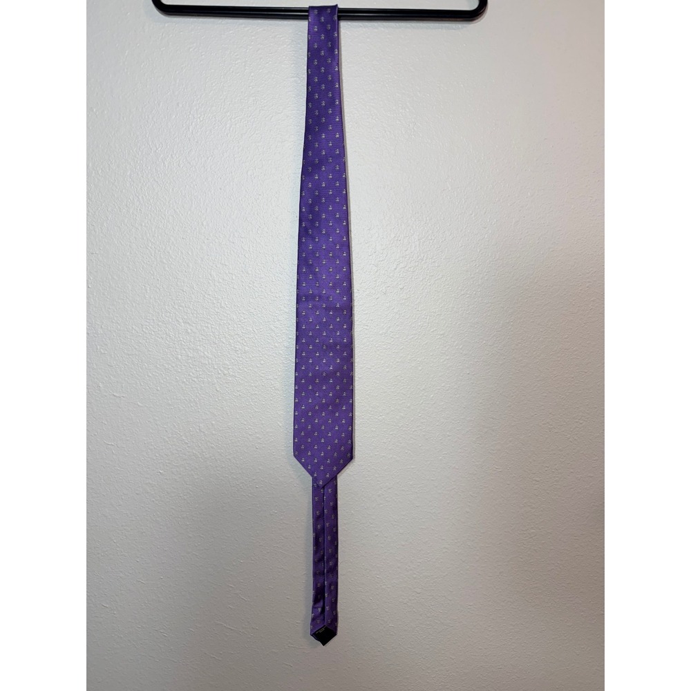 Brooks Brothers Mens Purple Silk Fleece Logo Pattern Necktie Made in USA